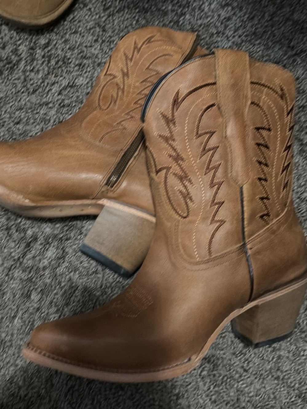 J.B. Dillon Tan Western Ankle Boots with Embroidered Shaft
